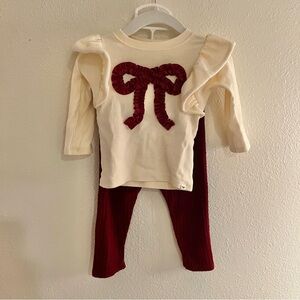 Oh Baby! Vintage Red Knit Ruffle Bow Two Piece - 6-12mo